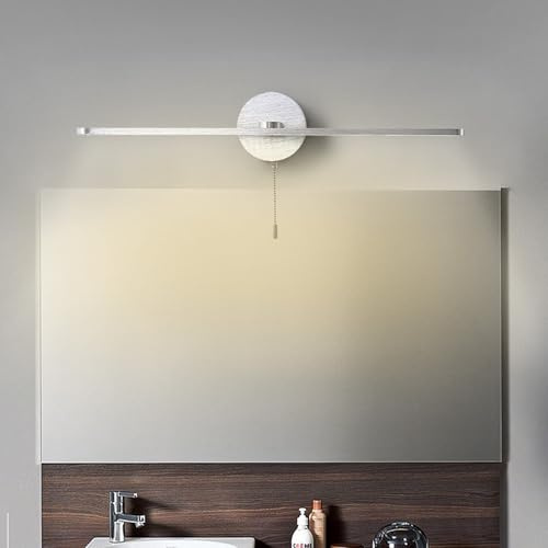 TZSMUM LED Mirror Bathroom Wall Light with Pull Cord Switch Wall Lamp Modern Indoor Waterproof Wall Sconce Long Strip Decorative Wall Lighting for Hotel Restaurant Picture (Silvery-Warm Light,60cm)