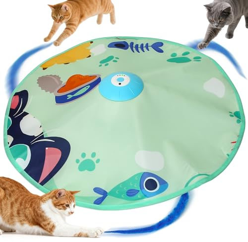PUHOHUN Interaktives Katzenspielzeug Selbstbeschäftigung Weihnachten -Leises Automatisches Interaktives Feder Maus Kitten Spielzeug Federstab, Verstecken Suchen Mäusefangspiel (Blau)