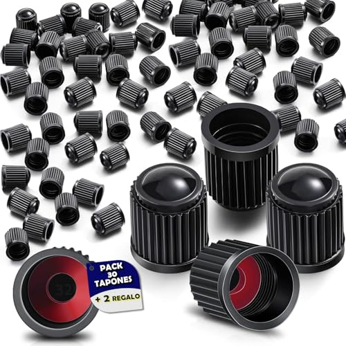 Pack de 30 Tapones para Rueda de Coche + 2 de Regalo | Tapón Universal para Válvula de Neumático, Moto, Bicicleta o Patinete | Anillo Sellador Antifugas para Protección Total
