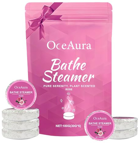 Bombes de Bain,Vapeur de Douche,Bombe de Douche,Parfum de Rose,Shower Steamer,Vapeur Pastille Douche,Cadeaux de Noël pour Femmes,Coffret Détente (6 pièces)