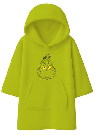 hermet Plaid con Maniche Grinch, Coperta Con Maniche e Cappuccio, Felpa da Casa con Cappuccio, Poncho Homewear, 100% Poliestere, Morbido e Caldo, Soft Touch, Taglia Unica