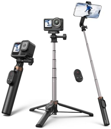 TELESIN Mini Perche à Selfie Trépied, avec 80M TéLéCommande Bluetooth | Trépied pour DJI Osmo Action 6/5 pro/4, GoPro Hero 13/12/11, Perche à Selfie Vlog pour iPhone & Android