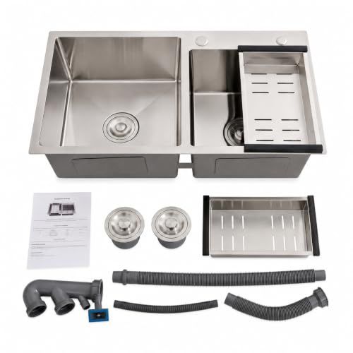 EGBNSY Fregadero Cocina 2 Senos, 78x43cm Fregadero, Plateros de Cocina, Doble Cubeta Rectangular con Escurridor, Aparatos de Lavado Empotrados para El Cuarto de Baño
