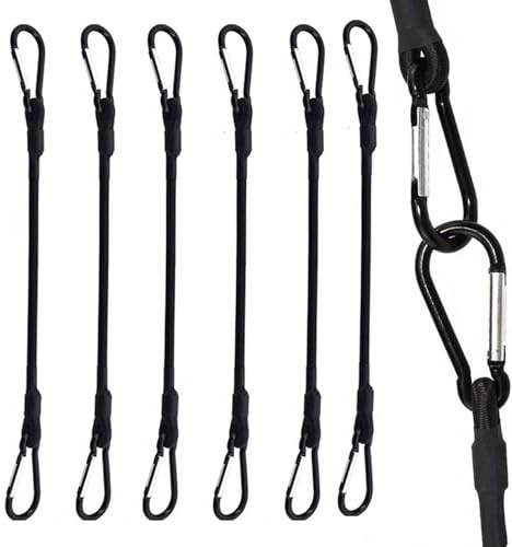 6 Stück Spanngummi mit Karabiner, 121,92cm extra Starke Bungee Cords Gepäck | Gepäckspanner, Expander mit Haken, Gummispanner, Gummiseil, Vielseitiger, für Fahrrad Rucksack Camping, Schwarz
