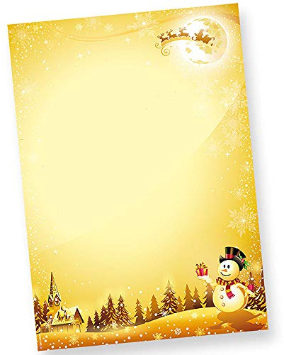 TATMOTIVE Weihnachtsbriefpapier Schneemann, 50 Blatt DIN A4 | Feines 90g-Offsetpapier, einseitig bedrucktes Motiv, ideal für Füller und Drucker, festliches Design ohne Kitsch