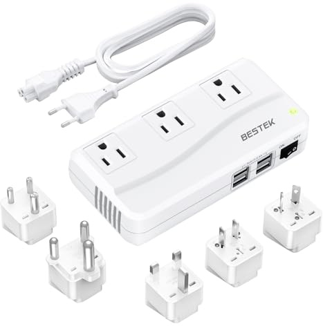 BESTEK 220v to 110v Voltage Converter, US to Europe Converter with 4 USB, 250W Power Converter for European Travel, (EU/UK/AU/JP/India/South Africa 5 Universal Plug Adapter)