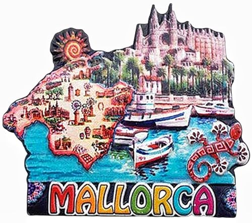 Mallorca Spanien 3D-Kühlschrankmagnet, Reise-Souvenir, Geschenk, Heim- und Küchendekoration, magnetischer Aufkleber, Mallorca Spanien Kühlschrank-Magnet-Kollektion