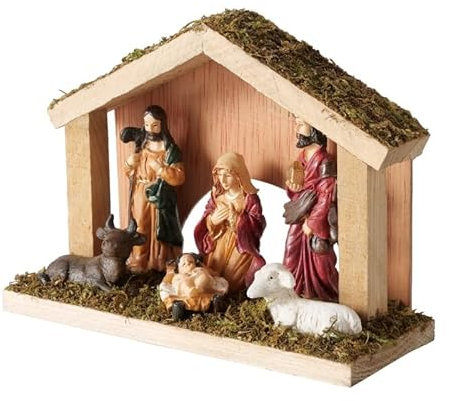 BOLTZE Tischkrippe Krippe b695 Natur braun grau Deko Figuren 15cm groß Christus Jesus Weihnachtskrippe Kunstharz Weihnachten Geschenk Tischdeko