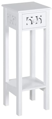 Bedside Table Slim Smart Tall Telephone Narrow End Table With Drawer Wooden Provence Fretwork French Inspired Nightstand For Home Office Bedroom Living room Indoor (WHITE)