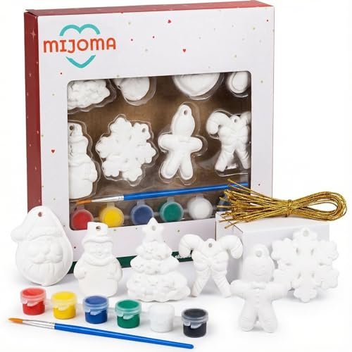 Set DIY Christbaumschmuck Weihnachtsschmuck Weihnachtsanhänger Weihnachtskugeln zum Personalisieren, Selbstgestalten & Bemalen mit 6 Farben und Pinsel, Geschenkidee, 6cm (Anhänger Weihnachten 8 Stück)