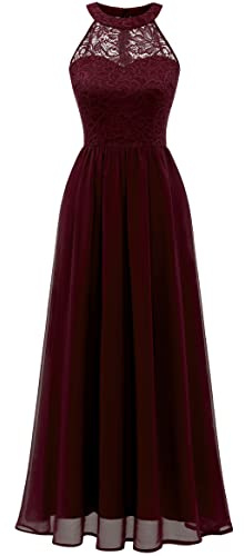 Wedtrend Vestido de noche para mujer largo con cuello halter, vestido para mujer, vestidos de baile elegantes para boda, gasa, vestidos de dama de honor, granate, 3XL