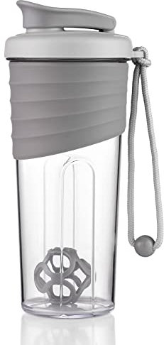OUOUMUF Premium Protein Shaker - Hochwertiges Design, Leicht zu Reinigen, Auslaufsicher, Effektive Proteinmischung - 700m l(Grau)