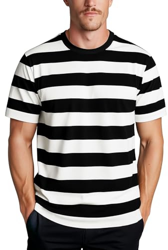 Striped Tee Shirts for Men(Black/Off White,XL)