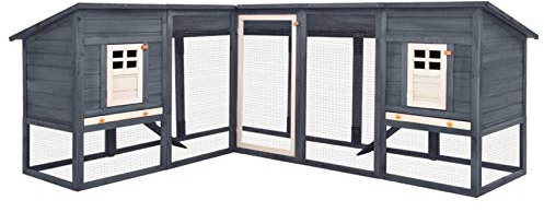SHUJING Kaninchenstall mit Freilauf, Hasenstall, Hasenkäfig, Doppelhausninchenställe,Tierhaus, Kleintierstall, Kaninchenhaus, Haustierstall, Kaninchen Häuser, Grau und Weiß Tanne Massivholz
