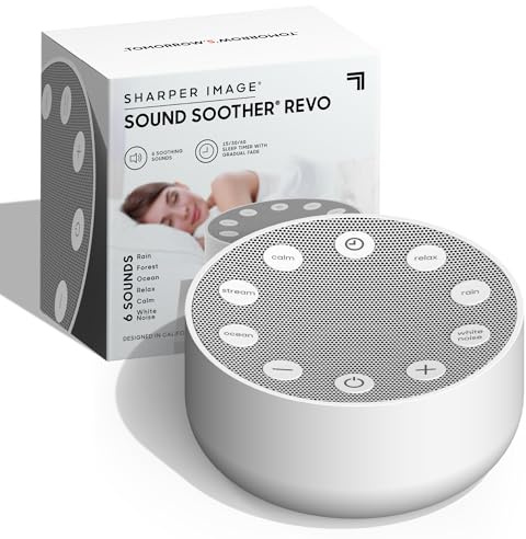 Sharper Image Sleep Therapy Portable White Noise Machine - Relaxing Sound Therapy for Baby, Kids & Adults, Calming Relaxation & Wellness Device, Peaceful Rest Sleeping Aid for Home & Travel, Grey