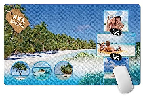 PR Print Royal Großes Mousepad mit Foto selbst gestalten - Urlaub-Fotocollage mit 3 Fotos - Tropischer Strand - XXL Mousepad Bedrucken, Geschenke für Freunde | Schreibtischunterlagen, 600 x 350 mm