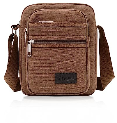FuninCrea Sacoche Homme Décontracté, Sacoche Homme Bandouliere en Toile, Sacs Bandoulière Hommes Multi-Poches pour Téléphone Portable, Petite Sacoche Hommes pour Sport, Voyages, Randonnée (Brun)
