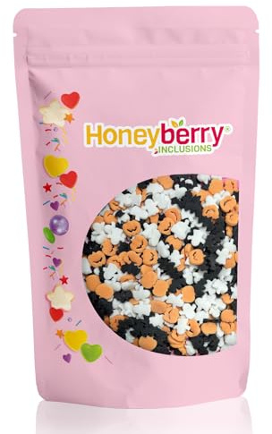 HONEYBERRY Halloween Streusel Mix 200g - Natürliche Essbare Streusel Tortendeko - Halloween Streudeko, Zuckerstreusel Halloween zum Verzieren von Kuchen, Muffins und Desserts - Hergestellt in der EU