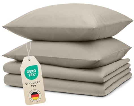 Blumtal Bettwäsche 2X 135x200cm + 2X 40x80cm Kopfkissenbezug - Oeko-TEX zert. Mikrofaser Bettwäsche Set - Mikrofaser Bettbezug bis 95 °C - Deckenbezug + Kissenbezug 4-teilig - Sommerbettwäsche Taupe