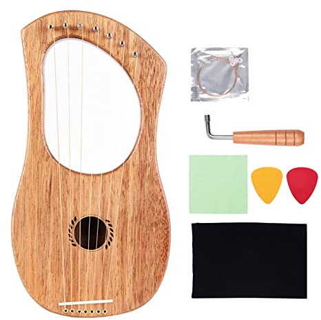 Lyra-Harfe, 7-saitige Lyra-Harfe, antikes Holzsaiteninstrument mit Tragetasche, zusätzlicher Saitensatz