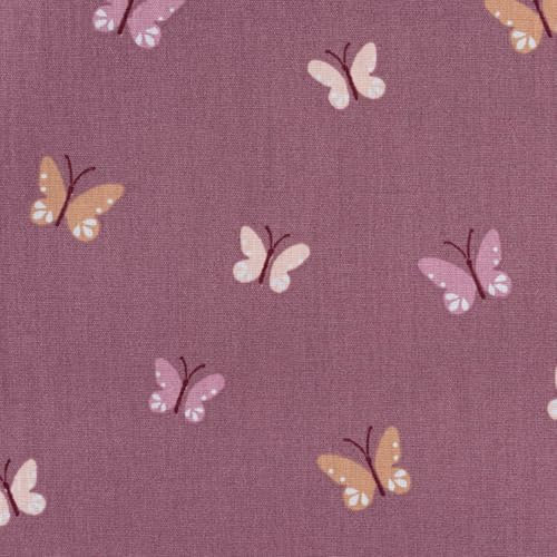 SCHÖNER LEBEN. Bio Baumwollstoff Popeline Organic Schmetterlinge violett 1,4m Breite