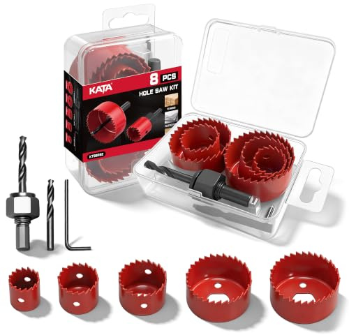KATA 8PCS Hole Saw Kit 1 to 2-1/8 Hole Saw in Case for Wood, PVC, Plywood