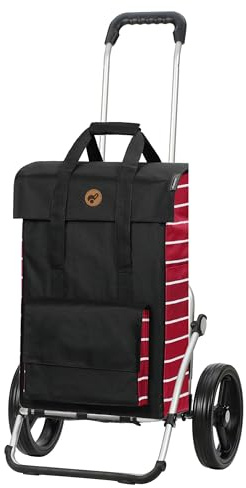 ANDERSEN Einkaufstrolley - Royal Shopper Jella rot | mit Flüsterrädern, große Räder, 25 cm, aus Alu, bis 50 kg - Tasche mit Seitentasche, Innenfach, Reflektoren, 51 L