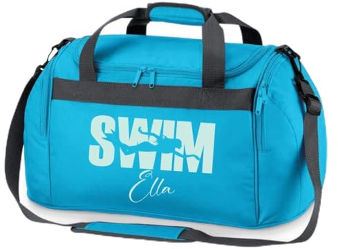minimutz Sporttasche Schwimmen für Kinder - Personalisierbar mit Name - Schwimmtasche Swim Duffle Bag für Mädchen und Jungen (türkis)
