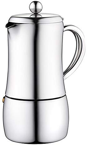 OQHAIR Mocha Pot Cafetera de Acero Inoxidable con Mango antiescaldado, cafetera para Estufa (Color: Plata, tamaño: 6 Tazas) (Plata 10 Tazas)