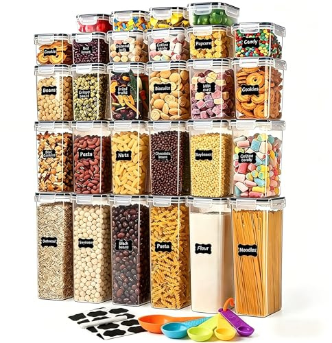 stusgo 28 Pack Airtight Food Storage Containers with Lids, BPA Free Clear Pantry Storage Container for Kitchen Food Pantry Organizers and Storage, Plastic Organiser for Cereal,Flour and Sugar