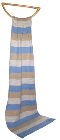 Duemme Maglieria Cashmere - Herren Damen Strickschal aus 100% Kaschmir in 3 Farben Querstreifen, Hellgrau-Nussbaum-Hellblau, Einheitsgröße