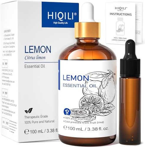 HIQILI Huile essentielle de citron – pour nettoyage, peau et diffuseur | Parfum frais durable pour travail, études, etc., élimine les odeurs – 100 ml / 3.38 fl oz