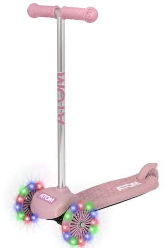 ATOM Trottinette lumineuse à 3 roues pour enfants de 2 à 5 ans | Jouet d'équilibre inclinable avec roues clignotantes LED | Jouet à pousser pour premier enfant fille et garçon (rose)