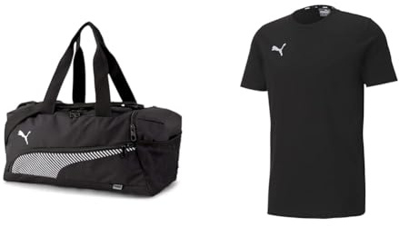 PUMA Unisex-Erwachsene Fundamentals Sporttasche, Einheitsgröße 40 x 21 x 22 cm & Herren Teamgoal 23 Casuals Tee T-Shirt, Puma Black, L EU
