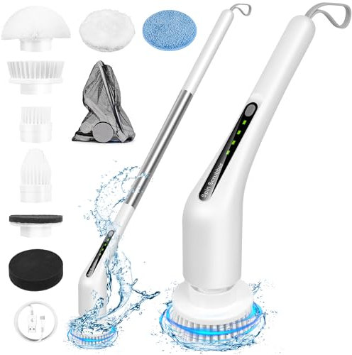 FIYAPOO Brosse de nettoyage électrique, Spin Scrubber avec poignée réglable et 8 têtes de brosse de perçage interchangeables, brosse à joints d'angle pour salle de bain, cuisine, voiture, sol, WC