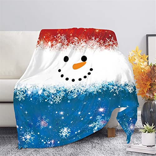 TradesForU Niedliche Cartoon-Schneemann-Druck, weiche Fleece-Bettwäsche, Weihnachtsdekoration, gemütliche Überwurfdecke