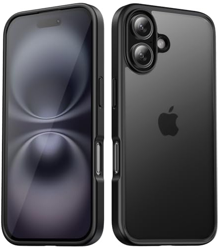TIIXXA Matte Case for iPhone 16 Case 6.1-Inch, Shockproof Drop Protection, Frosted Translucent Back Phone Cover, Anti-Fingerprint (Black)