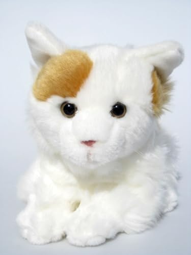 Wagner·Stofftiere Plüschtier Katze - Weiss-rot - liegend - lebensecht - 30 cm - Stofftier Kuscheltier Plüschkatze Stoffkatze
