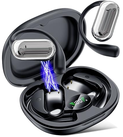 CooIJumper Ecouteurs Bluetooth sans Fil Sport, 50H Écouteurs Bluetooth 5.4 HiFi Stéréo, Casque Conduction osseuse, Ajustement Confortable, Écran LED, IP7 Étanche Casque Bluetooth pour Running