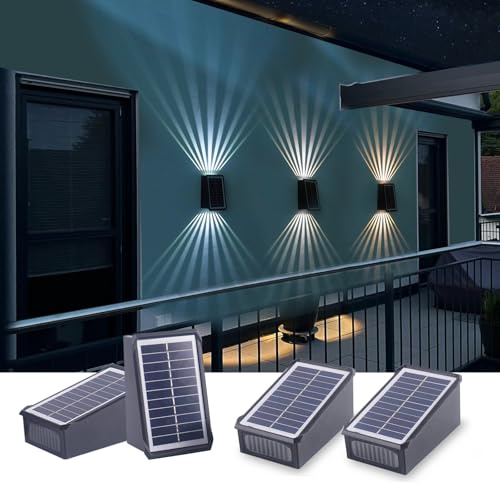 Fosingut Solarlampen für Außen,4 Stück CCT Solar Wandleuchte Aussen Up and Down Leuchten Wasserdicht LED Aussenleuchte,5 Modi Solar Zaunbeleuchtung für Außenwandleuchten Garten,Treppe,Terrasse