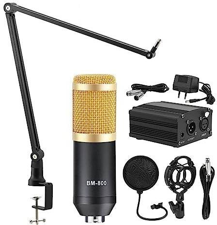 Micro de studio Microphone Studio V8 carte son Kits d'alimentation fantôme Microphone à condensateur Bm800 for ordinateur PC enregistrement karaoké Streaming Gardez votre voix claire(Gold Mic kits 2)