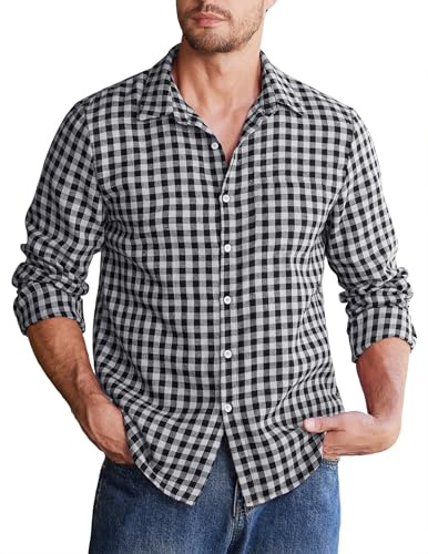COOFANDY Rutig skjorta för män, långärmad fritidsskjorta, normal passform, rutig skjorta, flanell, traditionella skjortor, män, button down, arbetsskjorta, Svart-vit, 4XL