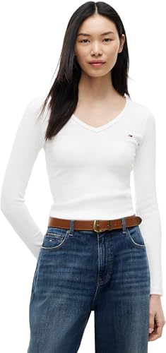 Tommy Jeans Camiseta de Manga Larga Mujer Slim Fit Essential V-Neck con Cuello de Pico