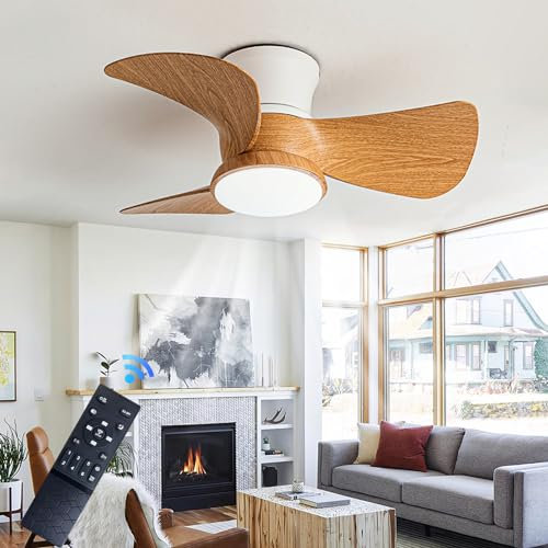 GODFSAHG Ventiladores de Techo pequeños LED con Luces Luz de Ventilador Reversible de 6 velocidades con Control Remoto Temporizador Regulable Inteligente Moderno Ventiladores de Techo con l