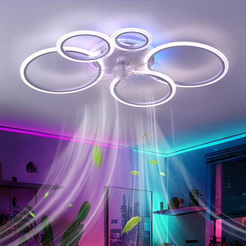 KVOYYIRA RGB Ventilador De Techo con Luz Regulable,Lampara Ventilador Techo Reversible Silencioso,Ceiling Fan with Light 6 Velocidades Timer para Dormitorio Salon,Blanco