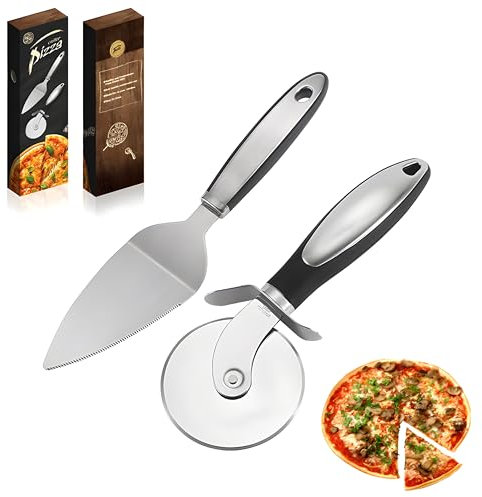 ORAGKE Pizzaschneider Set, Pizzaroller Kuchenheber 2 in 1 mit Rutschfestem Griff, Pizza Schneider Edelstahl Spülmaschinenfest, Pizza Cutter und Tortenheber für Pizza, Torten, Waffeln, Kuchen, Teige
