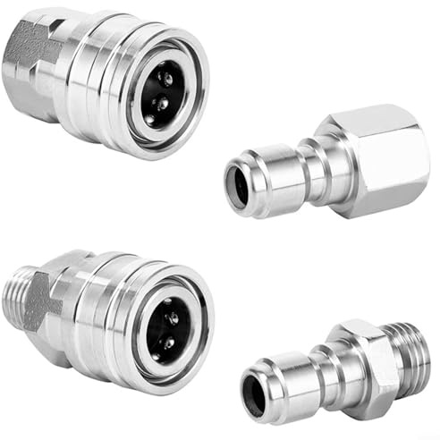 Juego de adaptadores de cable NPT de 1/4 pulgadas para lavadoras de alta presión, 4 accesorios de conexión rápida de acero inoxidable, diseño sin fugas, fácil instalación para una limpieza eficiente