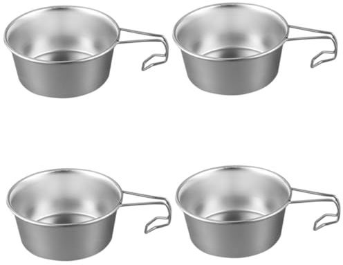 BESTonZON 4 Stück Syrah-Schüssel tragbar Mischen groß Kochen Futternäpfe camping geschirr Camping-Kochgeschirr Schalen mit Griffen Stahlschale rostfreie Campingschüssel Edelstahl 304 Silber
