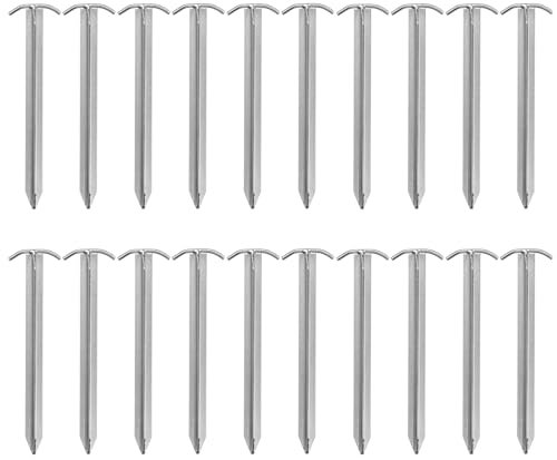 Lot de 20 piquets de tente 30 cm en acier galvanisé avec profil en T – Piquet robuste pour sols durs – Ancrage au sol stable pour tentes, pavillons, bâches et accessoires de camping