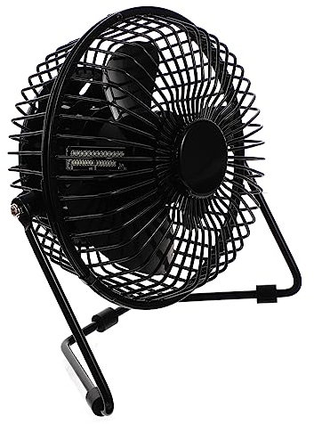 UKCOCO Ventilador de Reloj USB de Metal Negro Temperatura y LED
